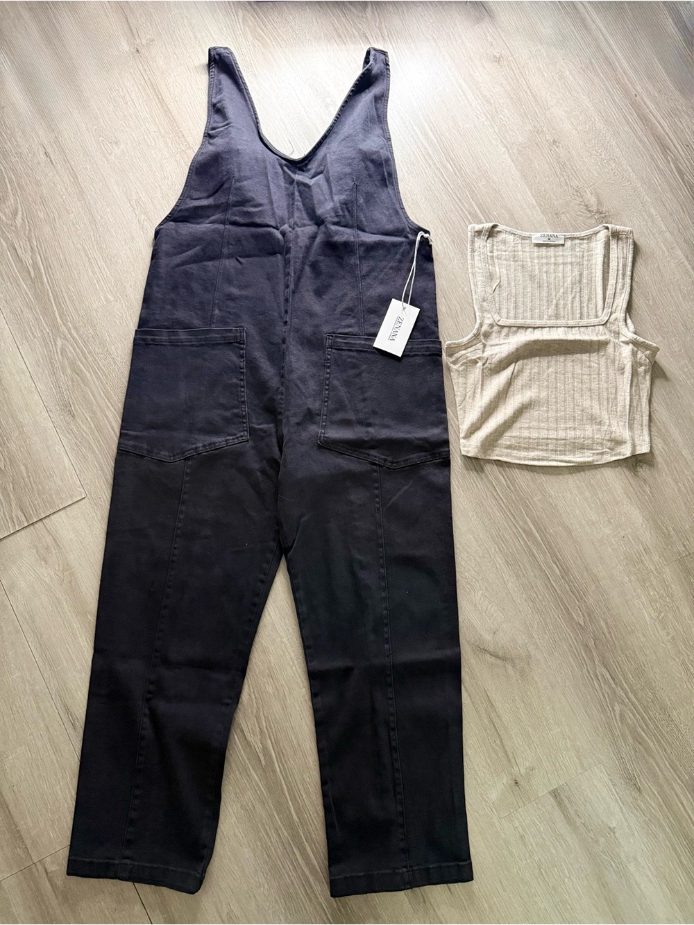 Zenana Set - Medium - Relaxed Denim Overalls and Cropped Square Neck Tank